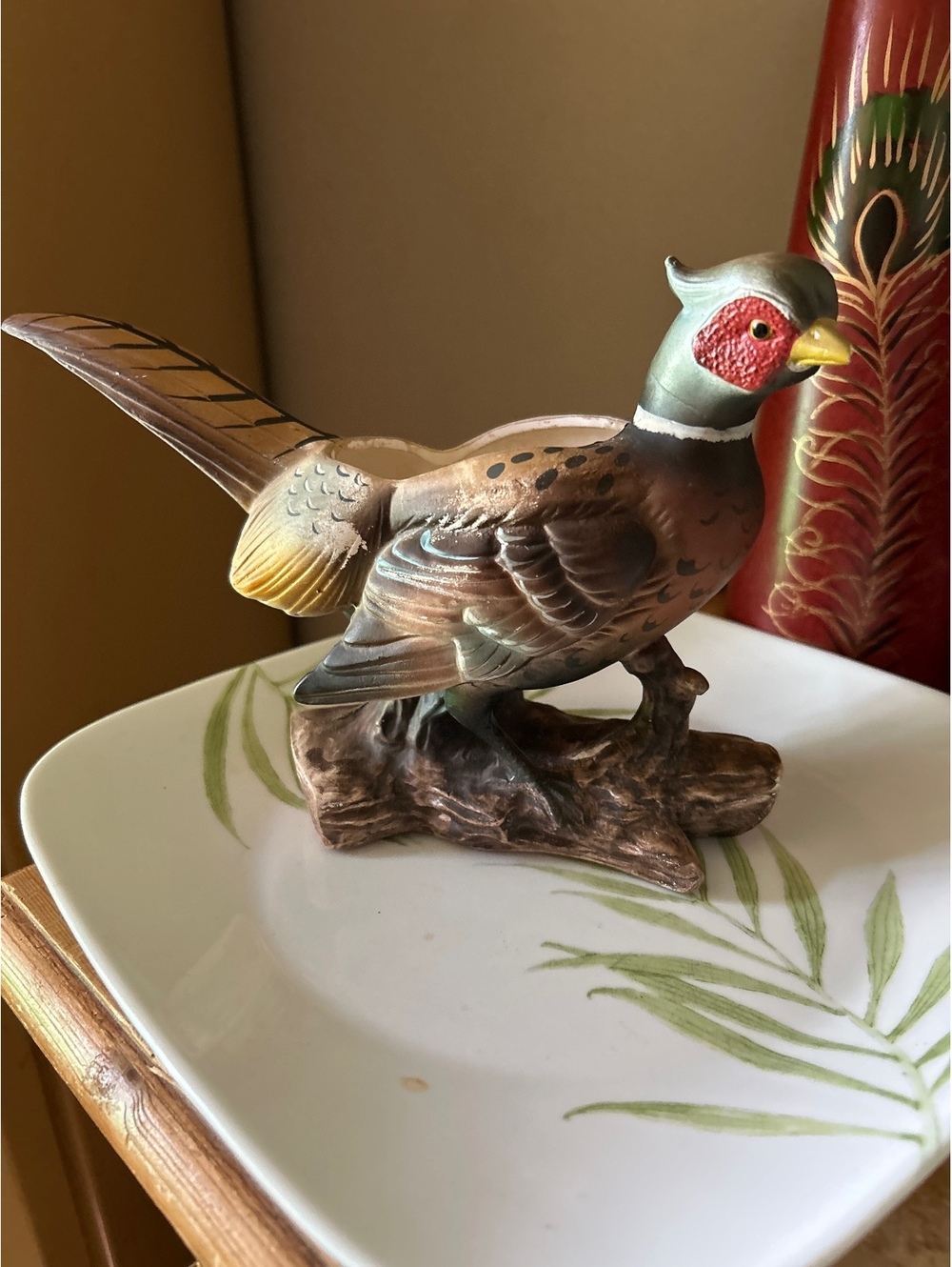 Ceramic Ring Necked Pheasant Figurine Planter